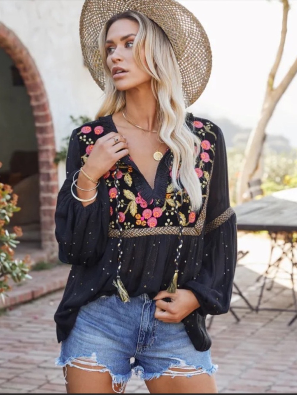 VICI Embroidered Floral Blouse